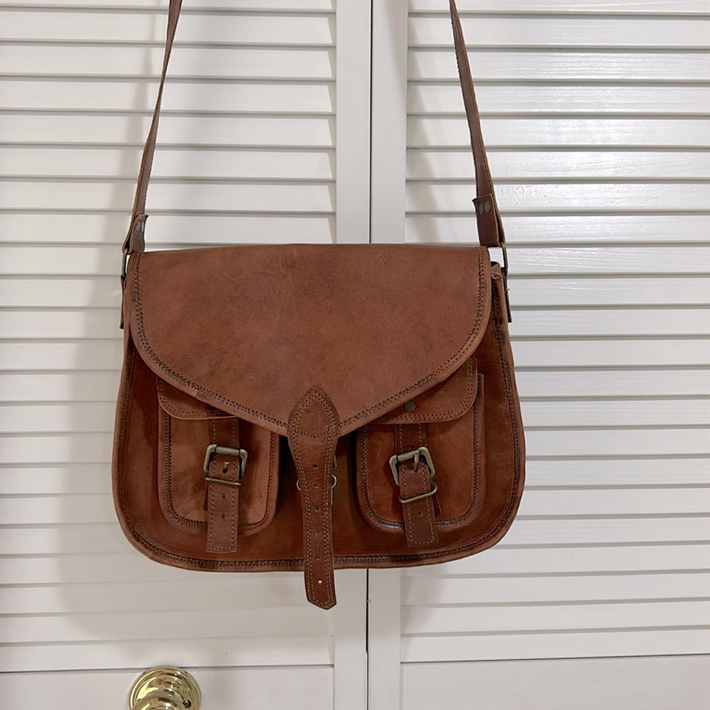 Brown leather satchel bag
